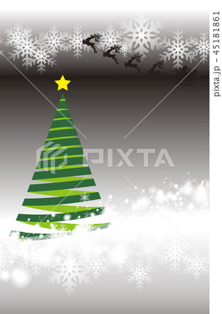 背景素材,ツリー,ホワイトクリスマス,サンタクロースのソリ,雪の結晶,冬のイベント,メリークリスマス 45181861