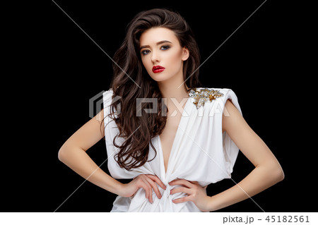 Brunette asian girl with long curly hair Brunette asian girl with long curly hair 45182561