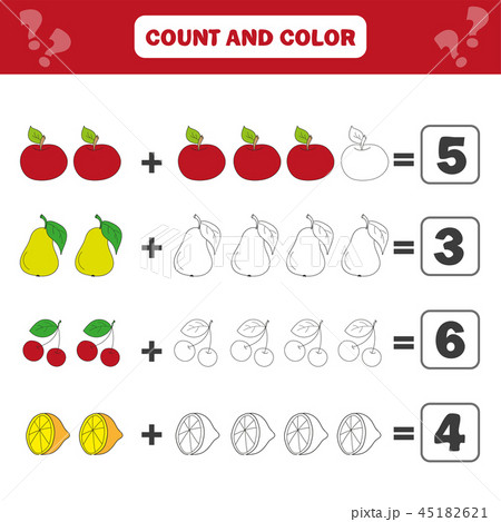 Math educational game for children. Counting equations. Addition worksheet 45182621