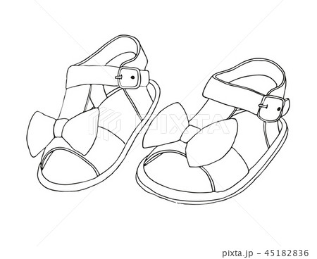 Sketch of children's sandals for girls. Sketch of children's sandals for girls. 45182836