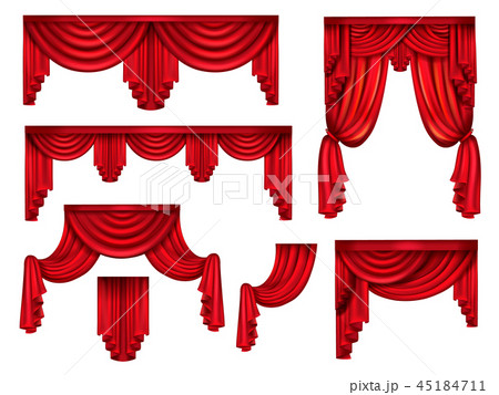 Red curtains or drapery realistic vector set 45184711