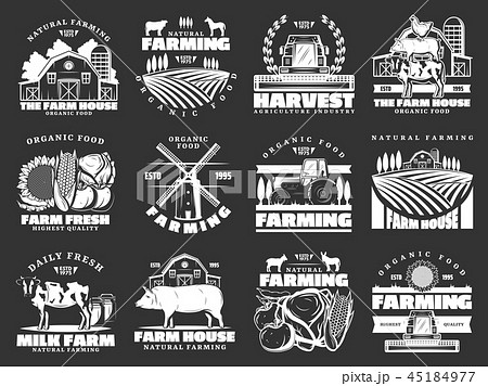Farming, cattle farm and agriculture vector icons 45184977