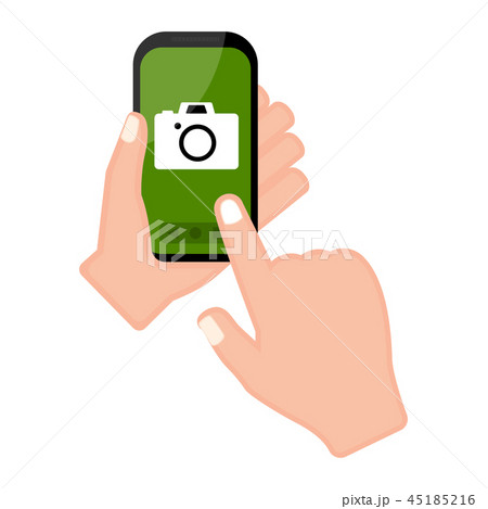 Hand holding a smartphone with a camera app Hand holding a smartphone with a camera app 45185216