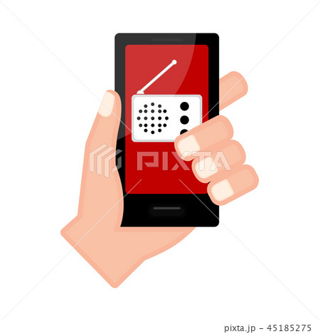 Hand holding a smartphone with a radio app 45185275