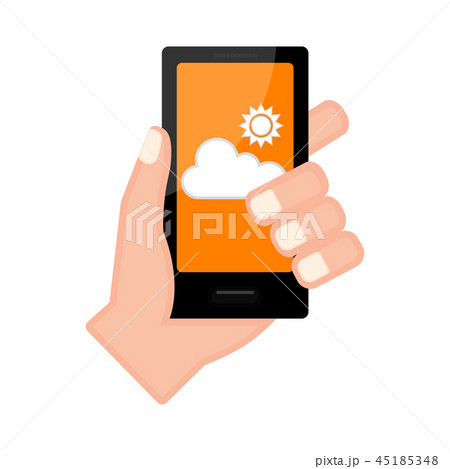 Hand holding a smartphone with a forecast app Hand holding a smartphone with a forecast app 45185348