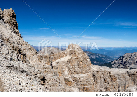 View of the mountain peaks Brenta Dolomites. View of the mountain peaks Brenta Dolomites. 45185684
