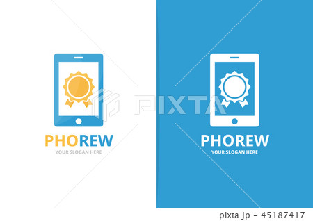 Vector reward and phone logo combination. Trophy and mobile symbol or icon. Unique medal and device Vector reward and phone logo combination. Trophy and mobile symbol or icon. Unique medal and device 45187417