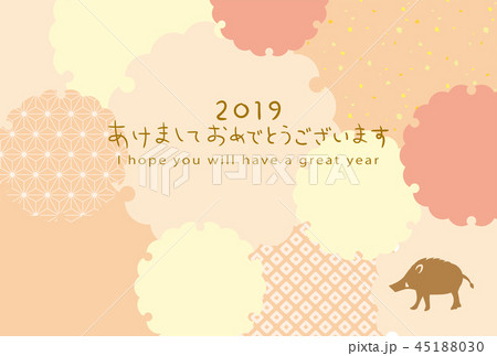 2019年亥年 和柄の年賀状テンプレート 2019年亥年 和柄の年賀状テンプレート 45188030