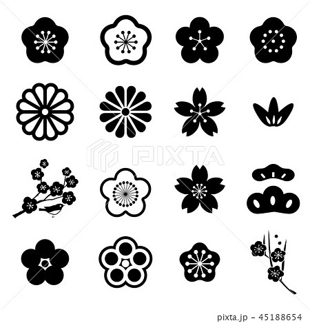 ベクター 梅 菊 正月 アイコン セットのイラスト素材