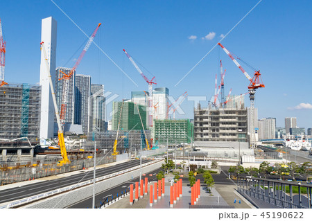 都市風景 東京 晴海フラッグ 2020東京五輪選手村 建設現場 2018年10月 都市風景 東京 晴海フラッグ 2020東京五輪選手村 建設現場 2018年10月 45190622