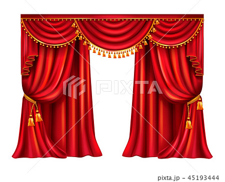 Red silk curtain with lambrequin realistic vector 45193444