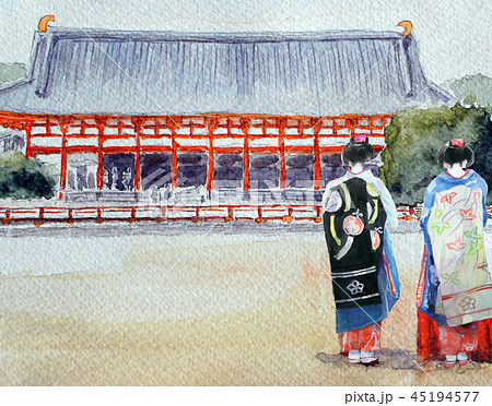 舞妓さん 平安神宮 京都観光のイラスト素材