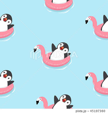 Cute Penguin with flamingo float pattern Cute Penguin with flamingo float pattern 45197360