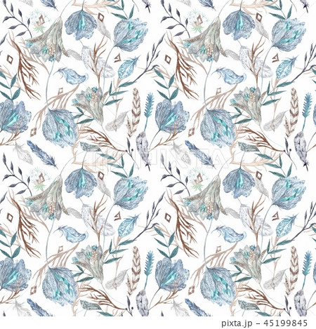 Romantic Boho Chic Watercolor Pattern with Feathers 45199845