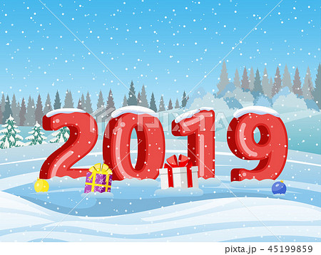 Christmas landscape background with snow and tree 45199859