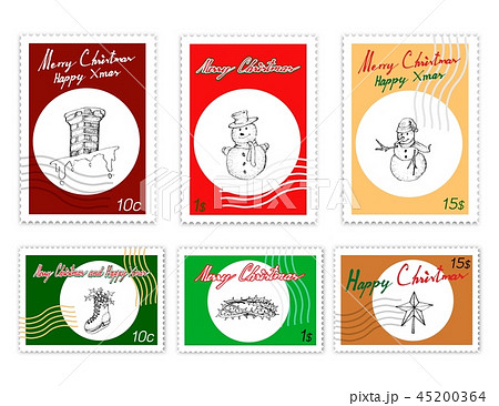 Post Stamps Set of Hand Drawn Christmas Items Post Stamps Set of Hand Drawn Christmas Items 45200364