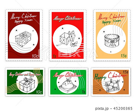 Post Stamps Set of Hand Drawn Christmas Items 45200365