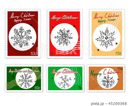 Hand Drawn Row of Various Christmas Snowflake Hand Drawn Row of Various Christmas Snowflake 45200368