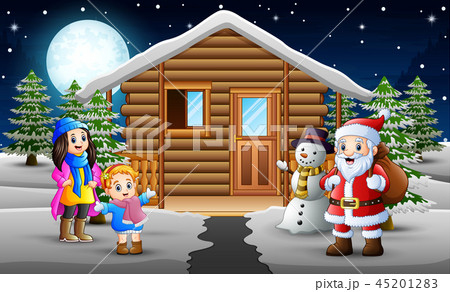 Cartoon of happy kids and santa clouse Cartoon of happy kids and santa clouse 45201283
