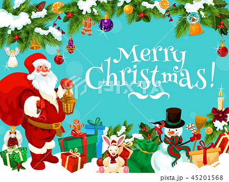 Santa with Christmas gift bag and decorations 45201568