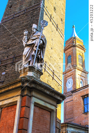 Statue Saint Petronius near Due Torri in Bologna. Statue Saint Petronius near Due Torri in Bologna. 45203222