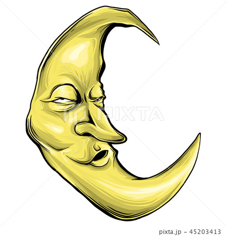 Cartoon Crescent Moon With Face Vector のイラスト素材