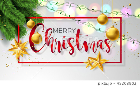 Merry Christmas Illustration on White Background with Ornamental Ball and Typography Letter. Vector 45203902