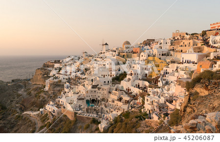 sunset on the island of Santorini, view of the Oia. 45206087