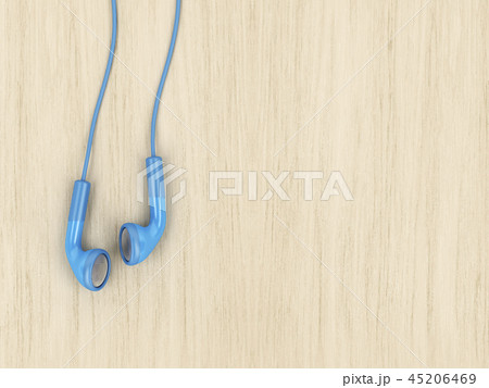 Blue wired earphones, top view Blue wired earphones, top view 45206469