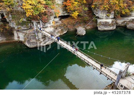 塔のへつり　紅葉　吊橋 45207378
