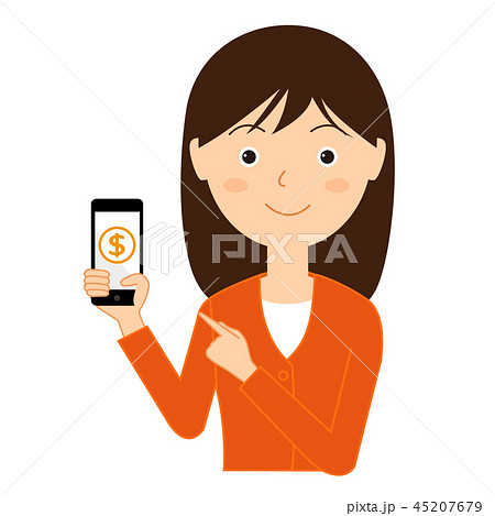 スマホとドルと女性のイラスト 45207679