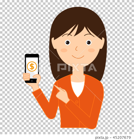 スマホとドルと女性のイラスト 45207679