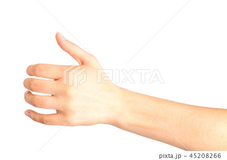 Woman hand holding something like a bottle or glass Woman hand holding something like a bottle or glass 45208266