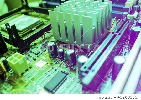 Electronic computer hardware technology. Motherboard digital chip background. 45208535