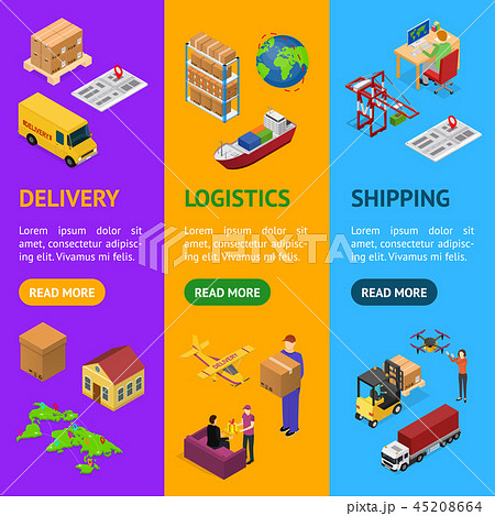 Different Types Warehouse 3d Banner Vecrtical Set Isometric View. Vector 45208664