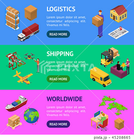 Different Types Warehouse 3d Banner Horizontal Set Isometric View. Vector 45208665
