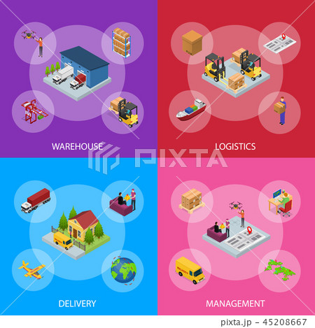 Different Types Warehouse 3d Banner Set Isometric View. Vector 45208667