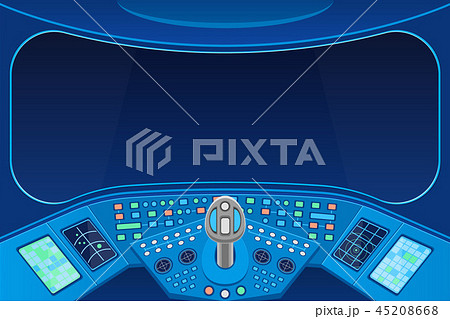 Spaceship Cabin Interior and View Empty Window Background Card. Vector 45208668