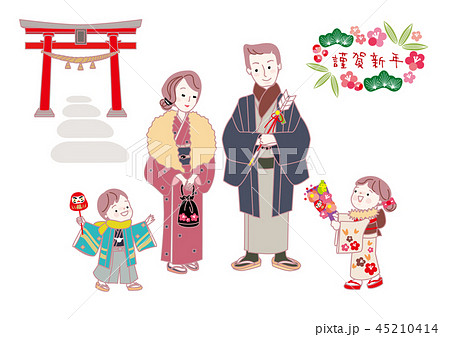 初詣 イラスト　ベクター有り 45210414