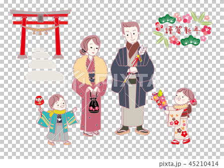 初詣 イラスト　ベクター有り 45210414