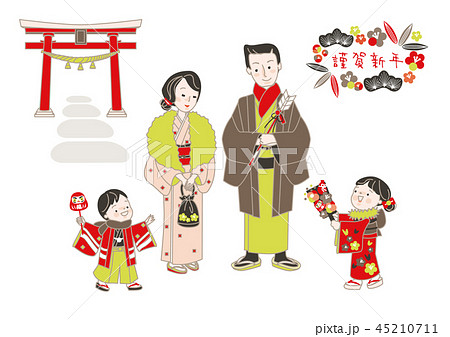 初詣 イラスト　ベクター有り 45210711