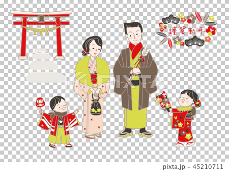 初詣 イラスト　ベクター有り 45210711