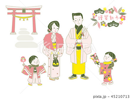 初詣 イラスト　ベクター有り 45210713