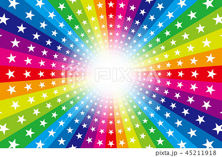背景素材 虹色 レインボー キラキラ星 スター 放射状 パーティー エンターテインメント ハッピー のイラスト素材 45211918 Pixta