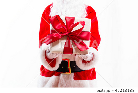 Santa holding a Christmas gift Santa holding a Christmas gift 45213138