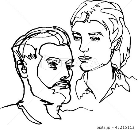 He and she, pair two faces, continuous line He and she, pair two faces, continuous line 45215113