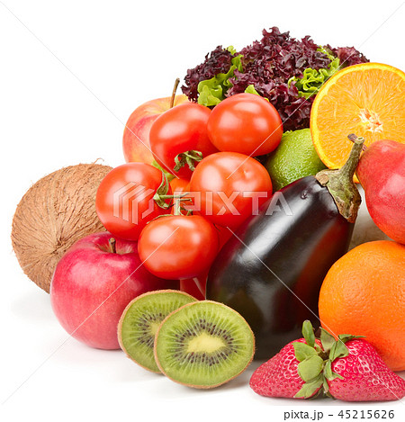 Fruits and vegetables isolated on white background Fruits and vegetables isolated on white background 45215626