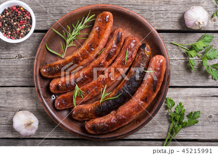 Grilled sauusages on a plate Grilled sauusages on a plate 45215991