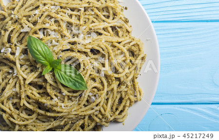 Pasta spaghetti with sauce pesto 45217249