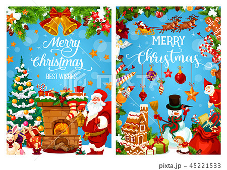 Santa with gifts near fireplace 45221533